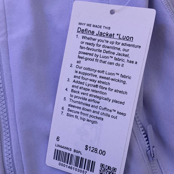 new with tags lululemon define jacket luon in blissful blue - Picture 6 of 6